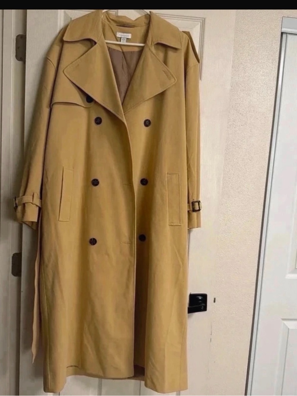 Topshop Double-Breasted Trench Coat - Mustard Yellow